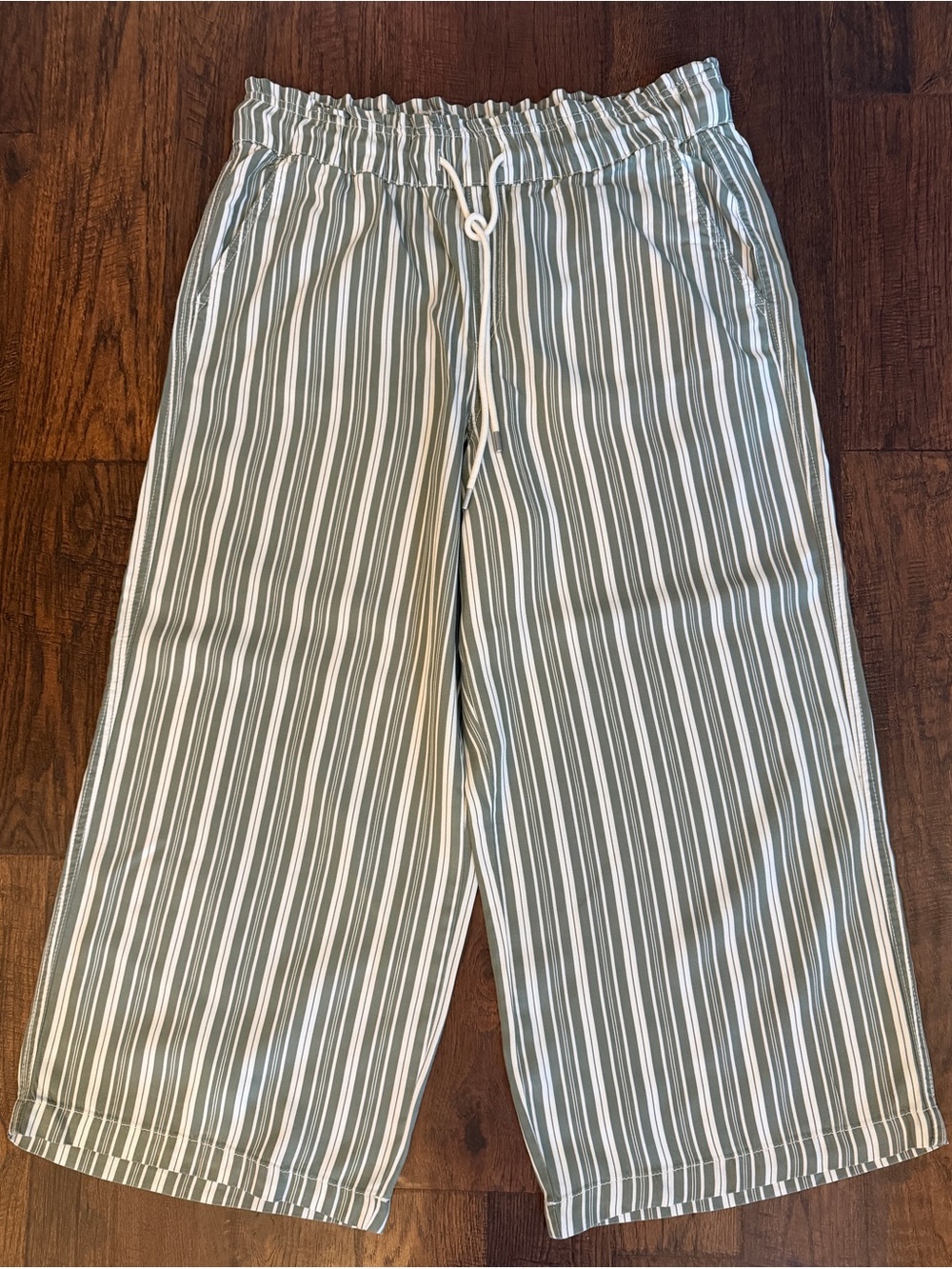 LOFT Luxe Lyocell Striped Wide Leg Crop Pants Green White Size Large Petite